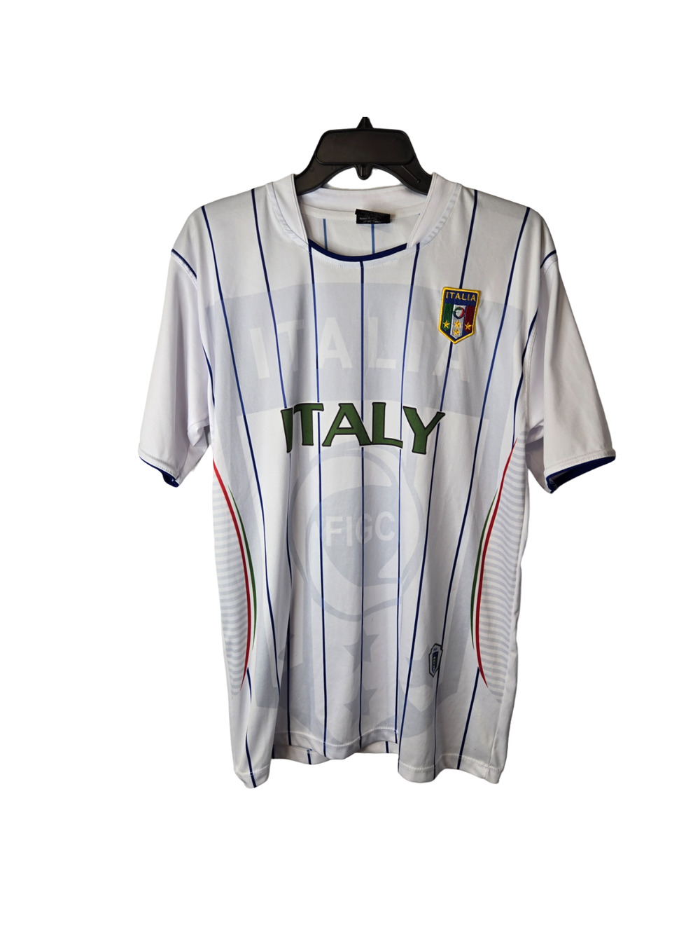 Drako FIGC Italy National Soccer Team White Striped Men's Jersey One Size